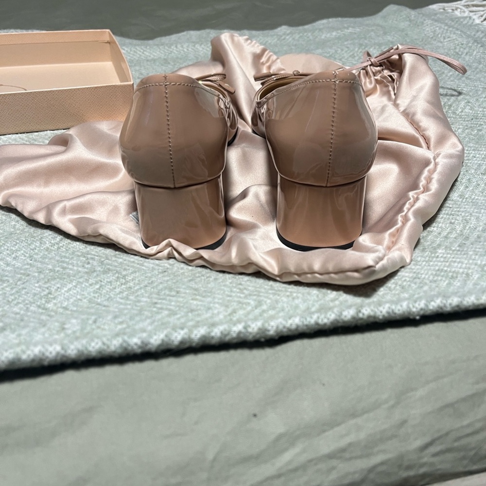 Prada Blush Nude Leather block heel with Bow - Picture 3 of 6